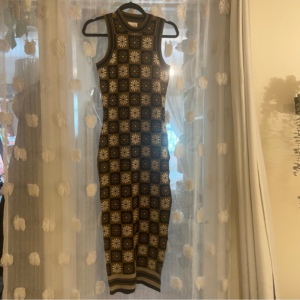 SAYLOR Brown and Tan Sleeveless Halter Sheath Midi Dress